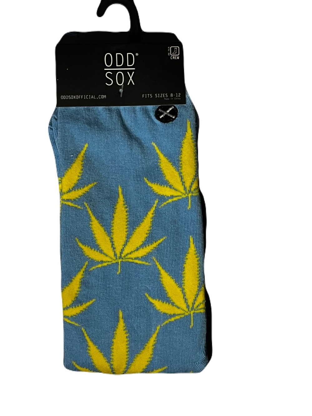 ODD SOX Men’s Blue Crew Socks with Yellow Leaf Pattern